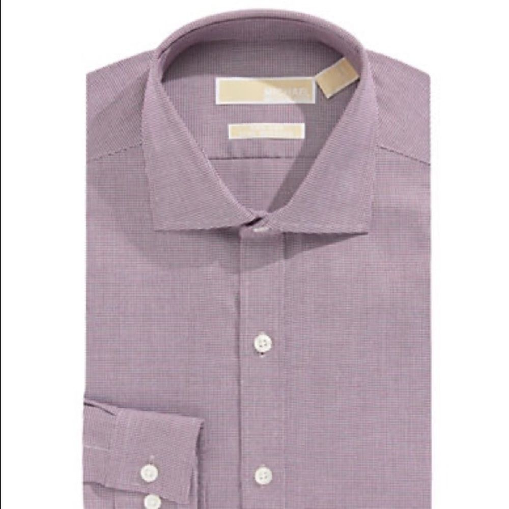 Michael Michael Kors Houndstooth Non-Iron Dress Shirt-BORDEAUX-15.5-34/35